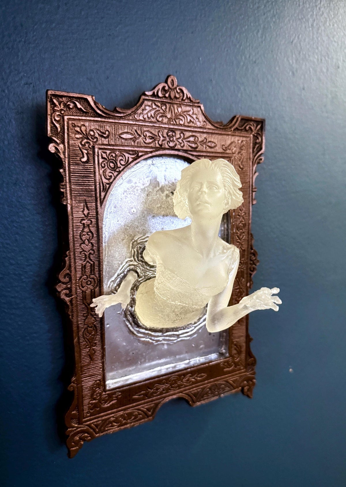 Ghost in the Mirror Wall Plaque Pair, Glow in the Dark Resin | Victorian Gothic Haunted Wall Art |  Gift for Halloween and Spooky Home Decor