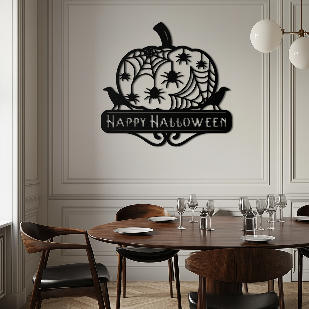 Metal Wall Art - Halloween Pumpkin Dimensional Spooky Spider Webs