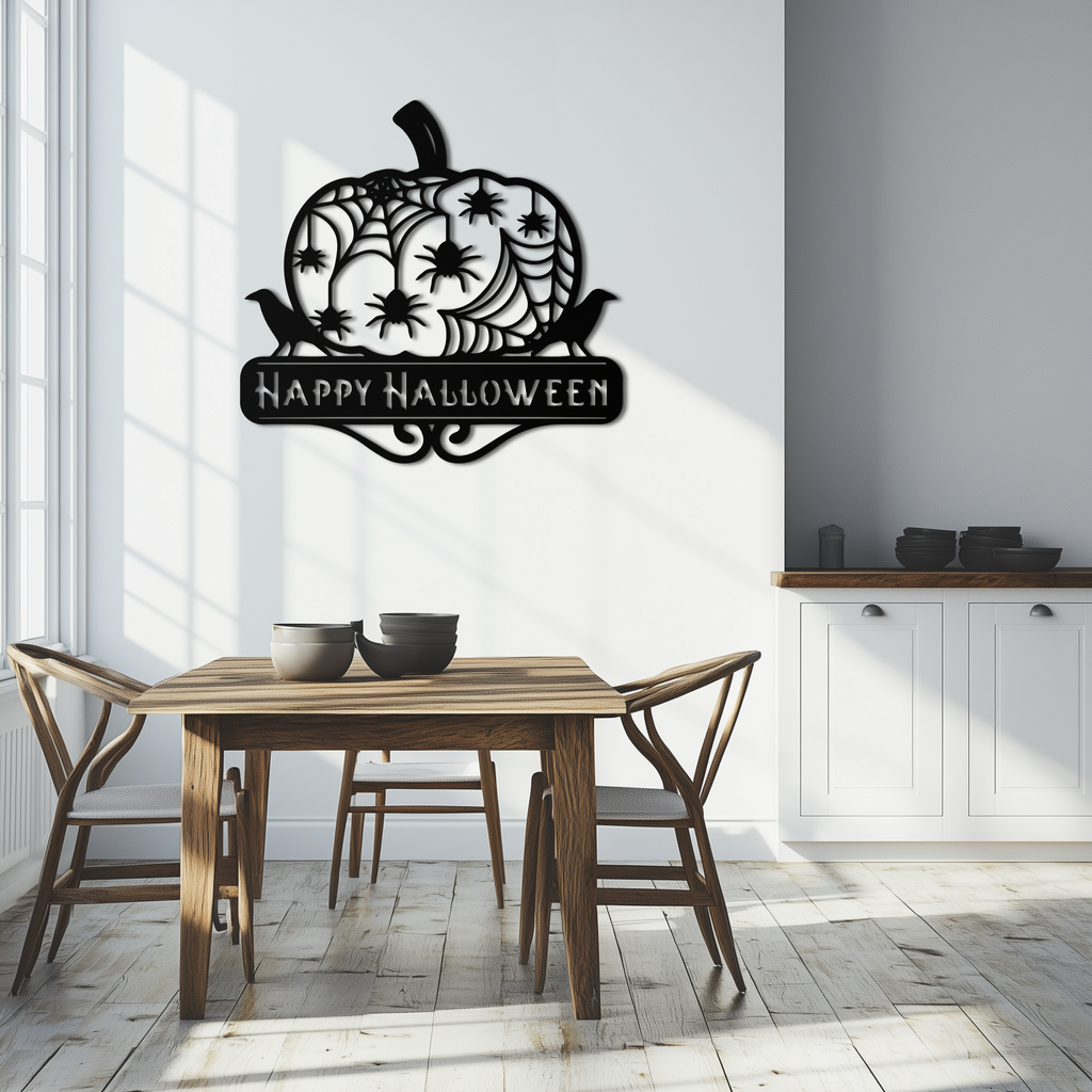 Metal Wall Art - Halloween Pumpkin Dimensional Spooky Spider Webs