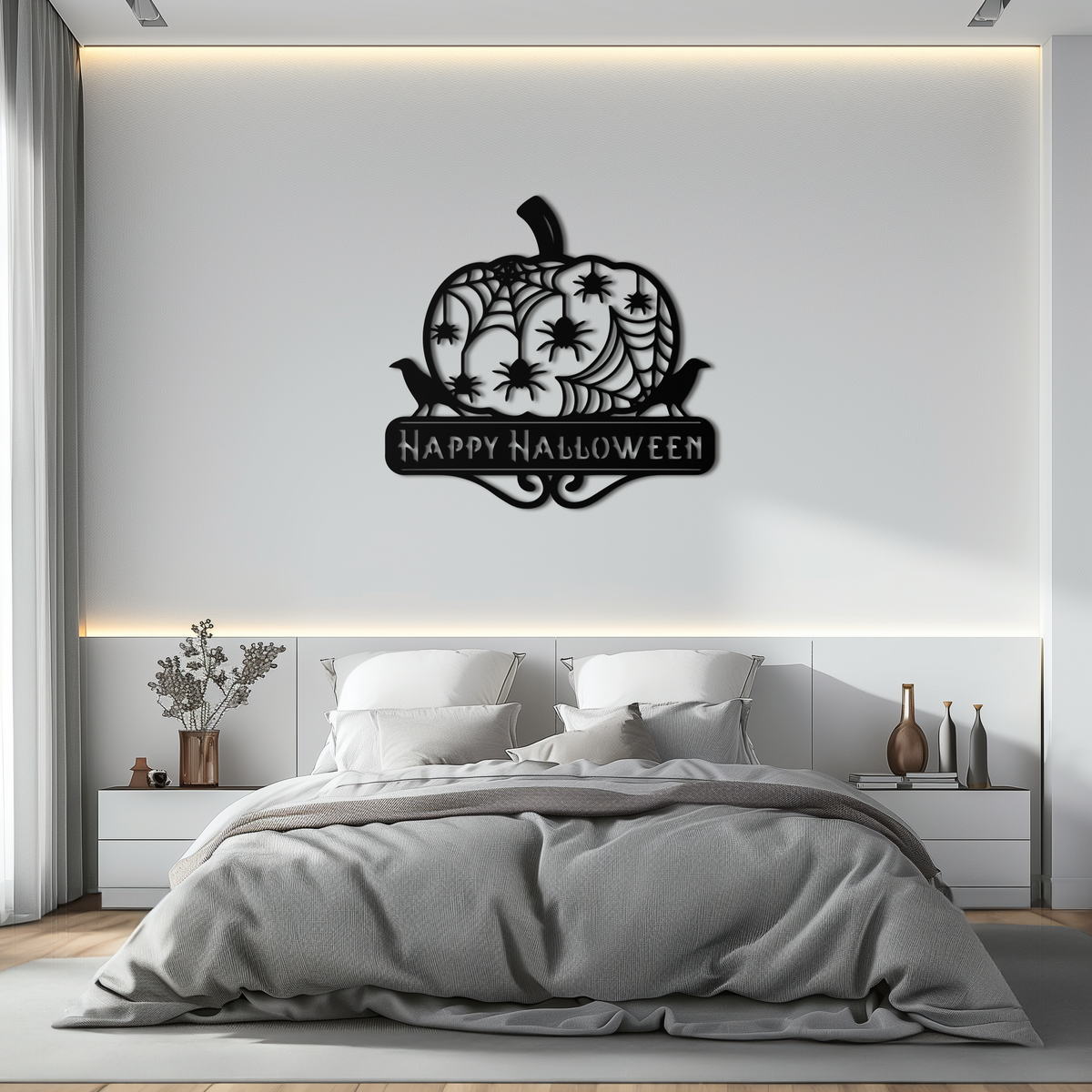 Metal Wall Art - Halloween Pumpkin Dimensional Spooky Spider Webs