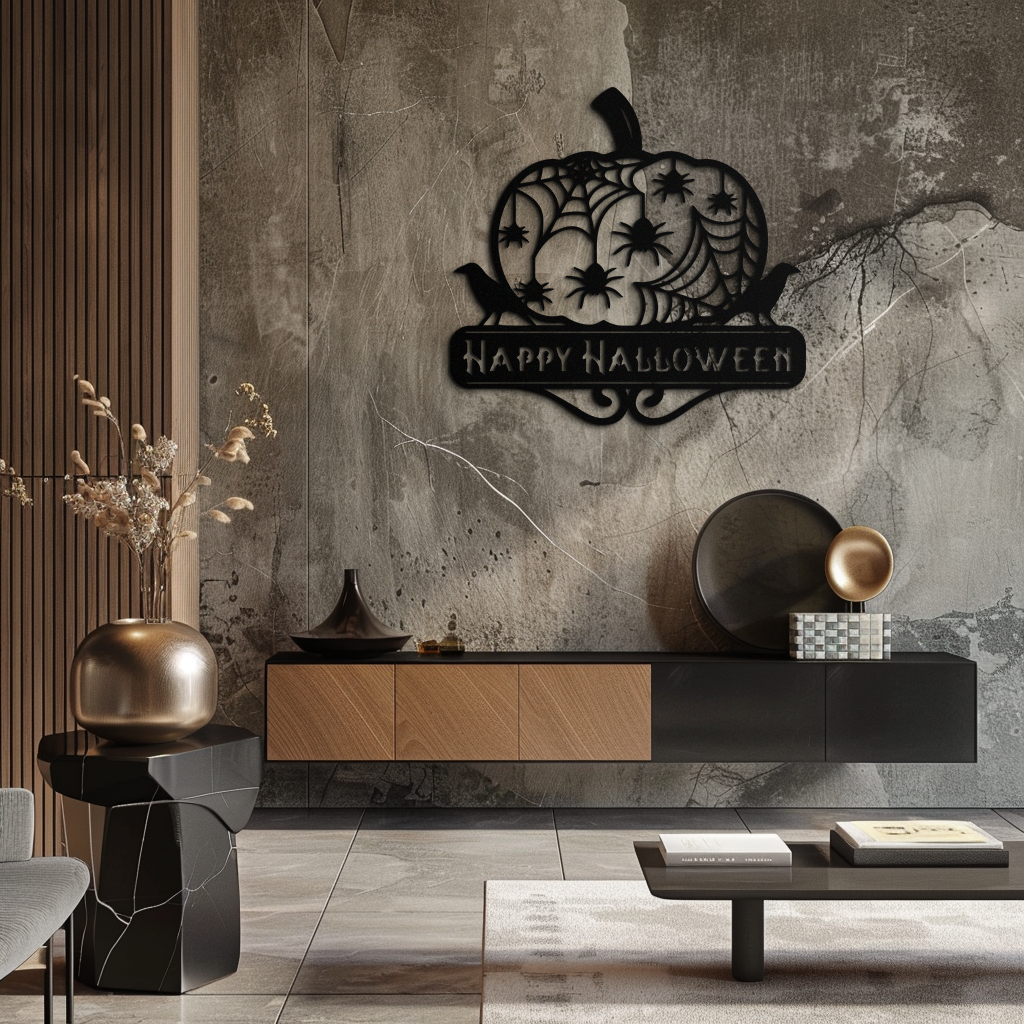 Metal Wall Art - Halloween Pumpkin Dimensional Spooky Spider Webs