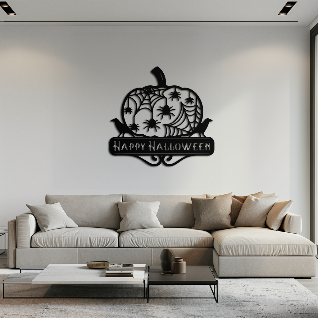 Metal Wall Art - Halloween Pumpkin Dimensional Spooky Spider Webs
