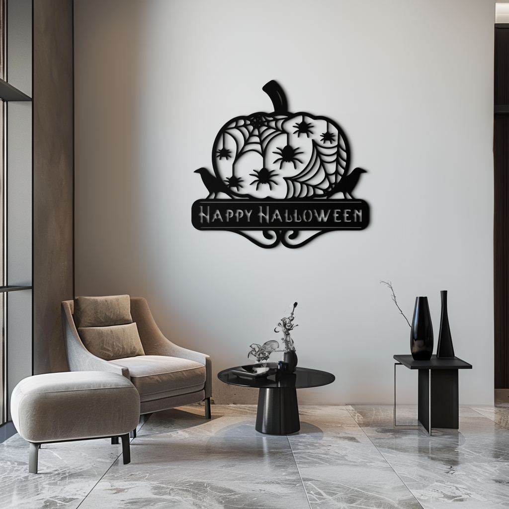 Metal Wall Art - Halloween Pumpkin Dimensional Spooky Spider Webs