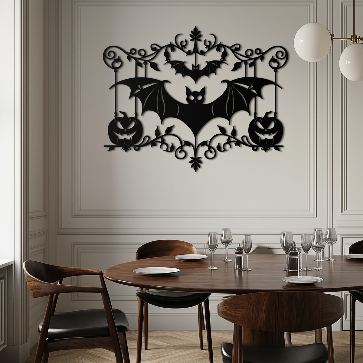 Halloween Bat Pumpkin Metal Wall Art – Spooky Jack-O'-Lantern Steel Decor- KAF328