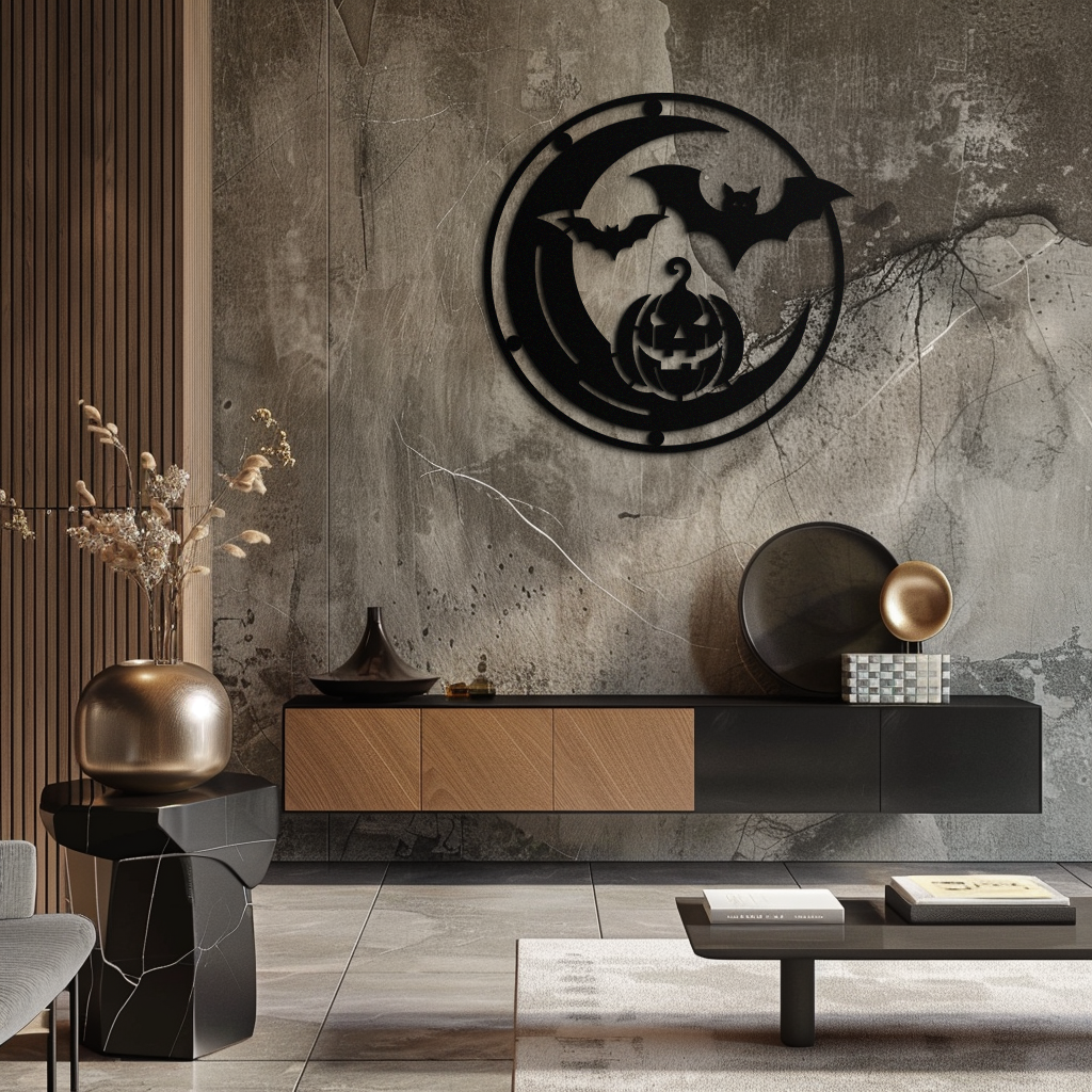 Halloween Bat Pumpkin Metal Wall Art – Spooky Jack-O'-Lantern Steel Decor- KAF371