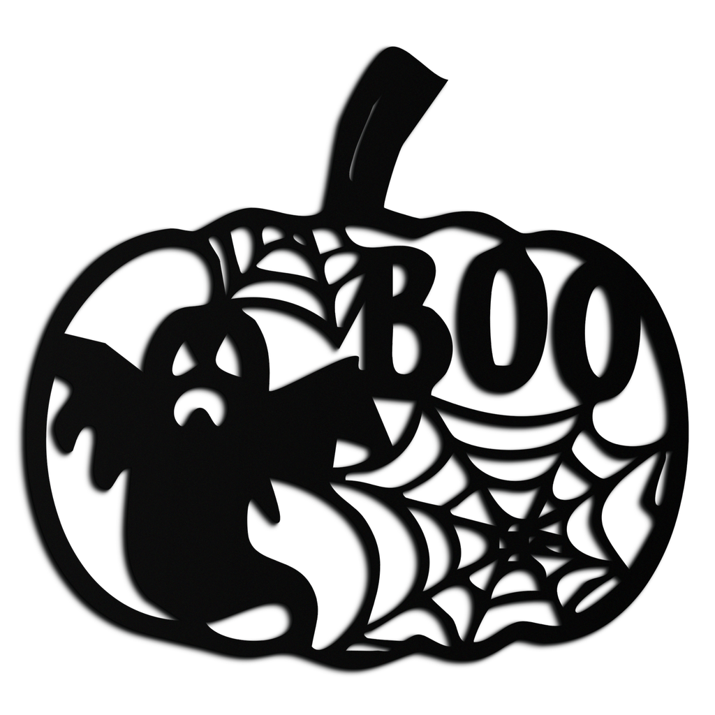 Halloween Pumpkin Ghost Metal Wall Art – Spooky Black Steel Holiday Decoration- KAF501