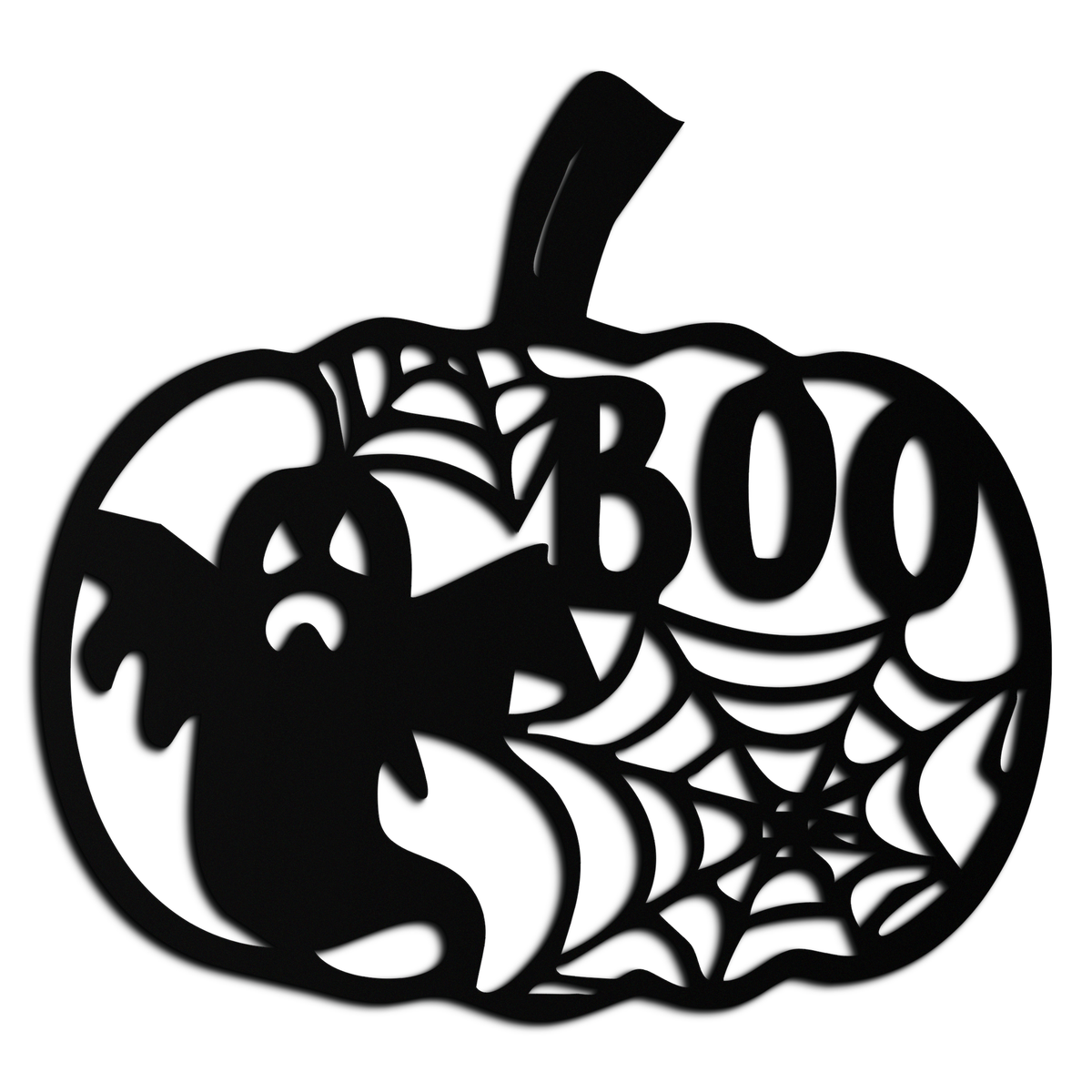 Halloween Pumpkin Ghost Metal Wall Art – Spooky Black Steel Holiday Decoration- KAF501
