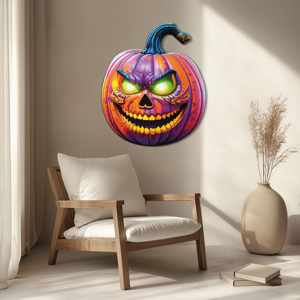 Evil Pumpkin Metal Wall Art – Spooky Halloween Decor-KAFUVM034