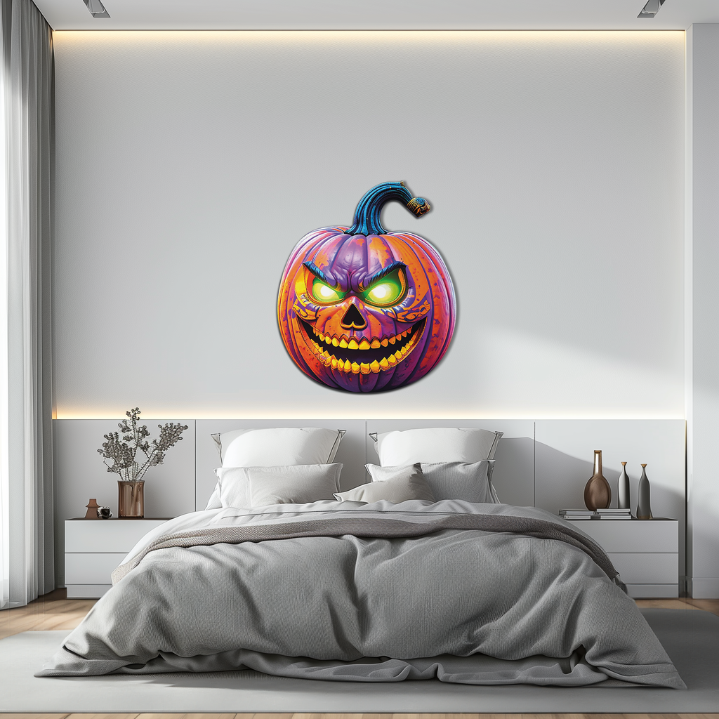 Evil Pumpkin Metal Wall Art – Spooky Halloween Decor-KAFUVM034