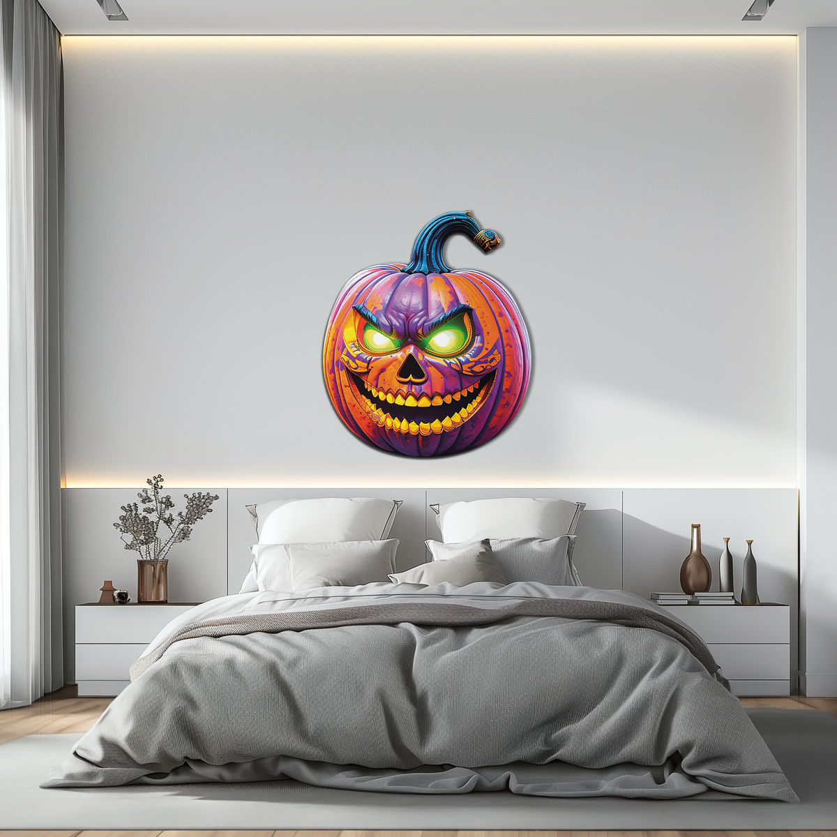Evil Pumpkin Metal Wall Art – Spooky Halloween Decor-KAFUVM034