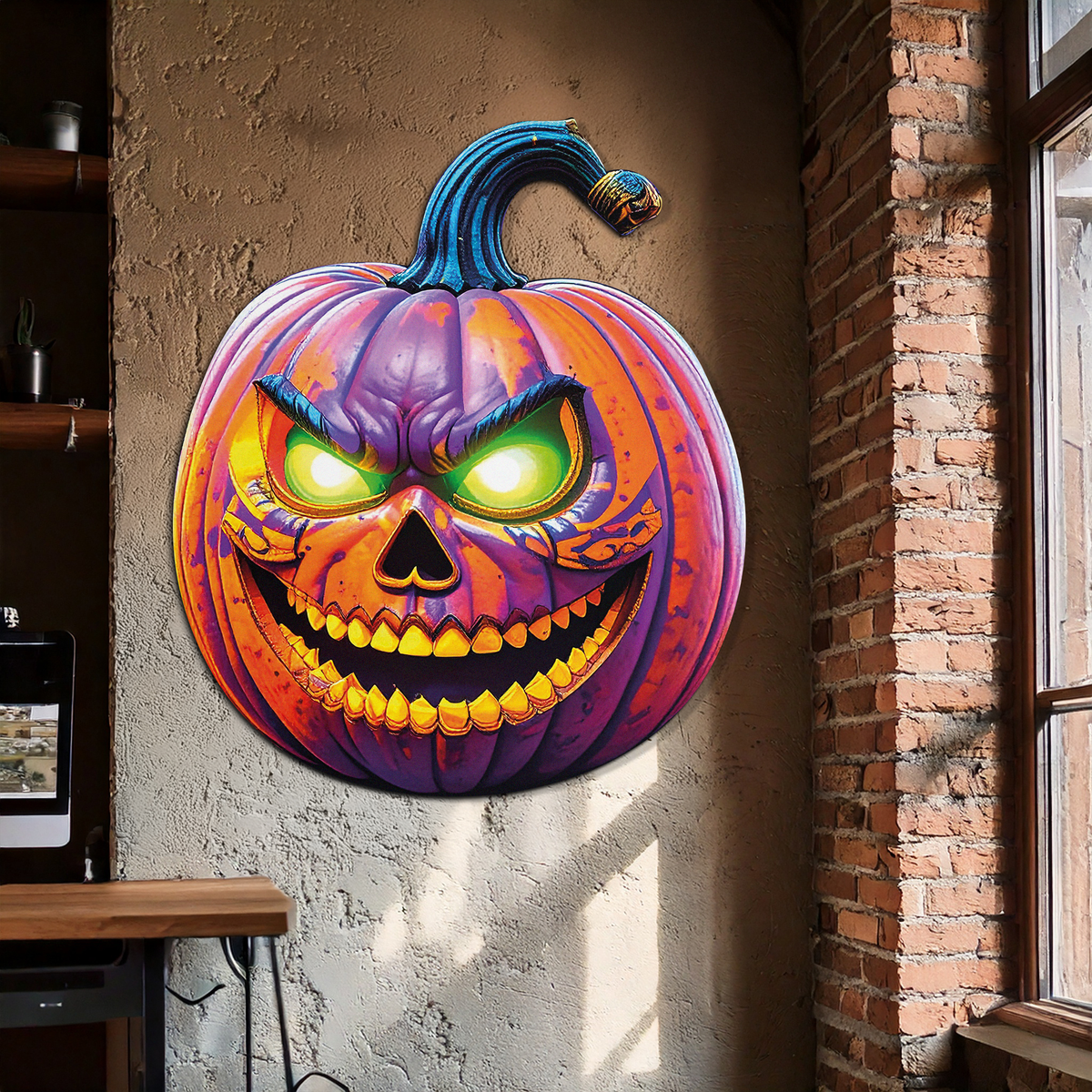 Evil Pumpkin Metal Wall Art – Spooky Halloween Decor-KAFUVM034