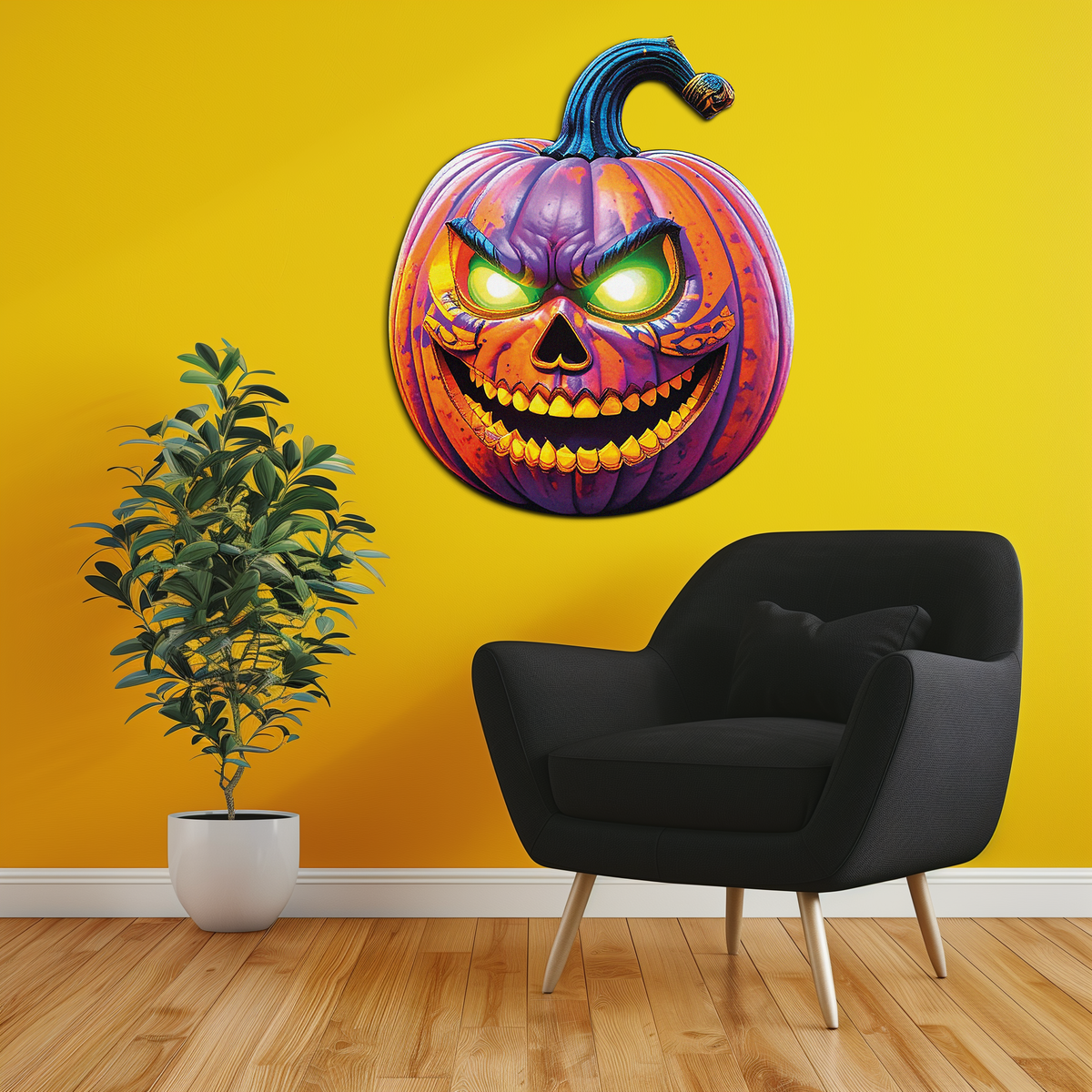 Evil Pumpkin Metal Wall Art – Spooky Halloween Decor-KAFUVM034