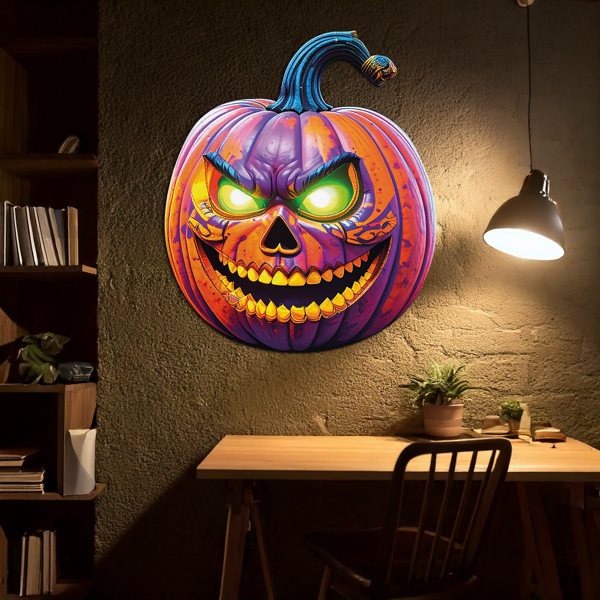 Evil Pumpkin Metal Wall Art – Spooky Halloween Decor-KAFUVM034