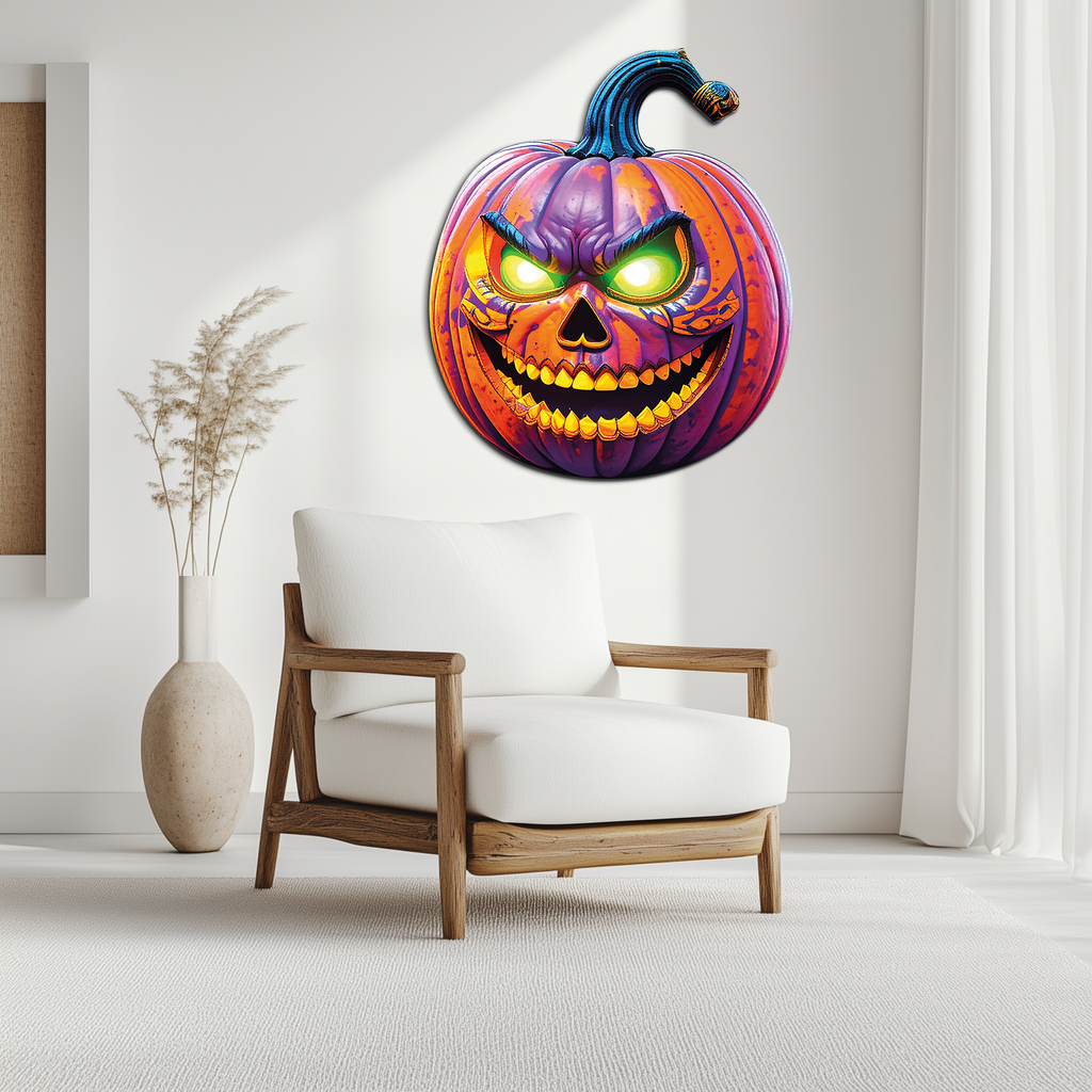 Evil Pumpkin Metal Wall Art – Spooky Halloween Decor-KAFUVM034