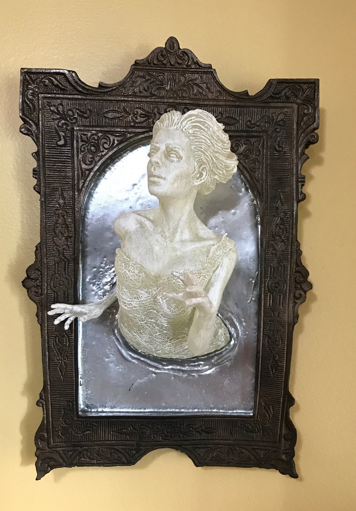 Ghost in the Mirror Wall Plaque,  Large Version, Resin |Victorian Gothic Haunted Wall Art |Gift for Halloween and Spooky Home Decor