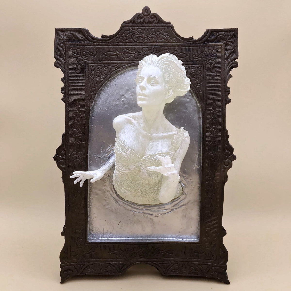 Ghost in the Mirror Wall Plaque,  Large Version, Resin |Victorian Gothic Haunted Wall Art |Gift for Halloween and Spooky Home Decor