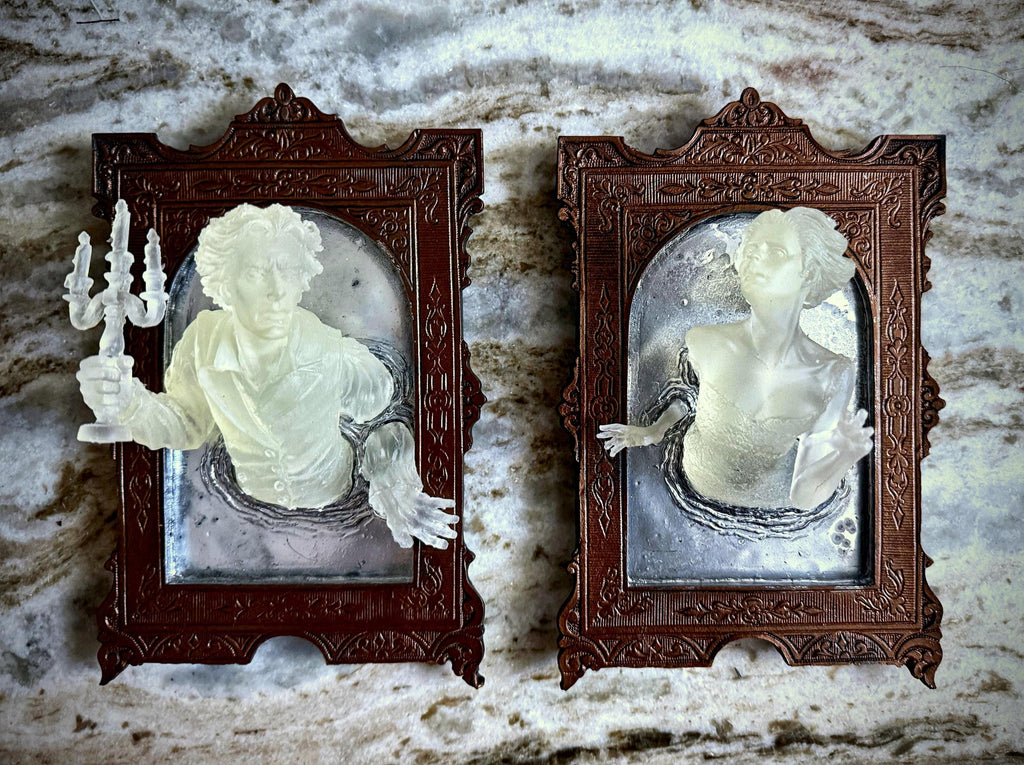 Ghost in the Mirror Wall Plaque Pair, Glow in the Dark Resin | Victorian Gothic Haunted Wall Art |  Gift for Halloween and Spooky Home Decor